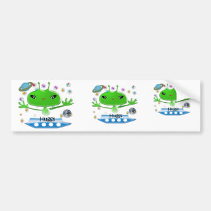 Cute Green Outer Space Aliens with Space Ship Bumper Sticker