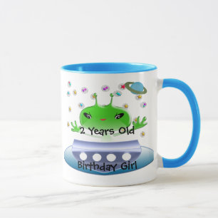 Cute Green Outer Space Aliens with Space Ship Mug