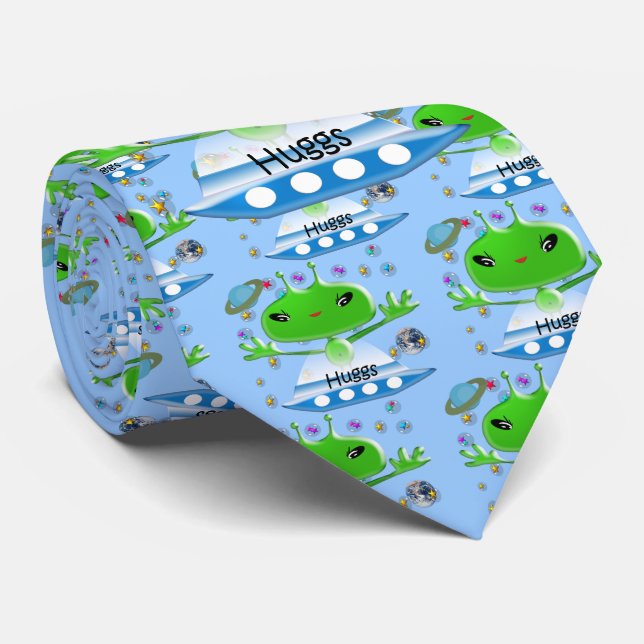 Cute Green Outer Space Aliens with Space Ship Tie (Rolled)