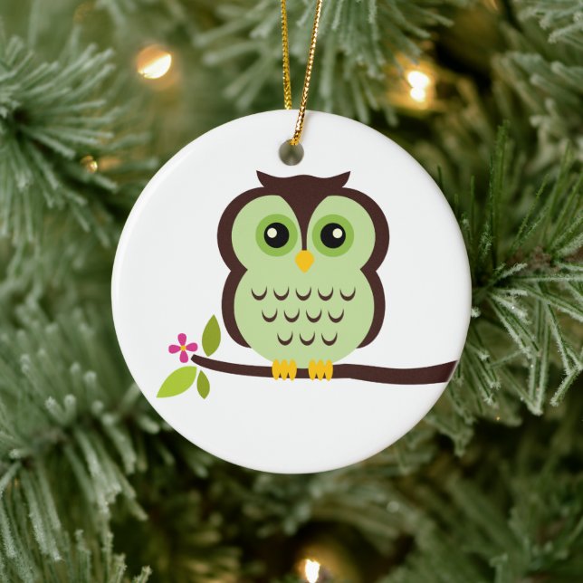 Cute Green Owl Ceramic Ornament (Tree)
