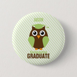 Cute Green Owl Kindergarten Graduate 2 Inch Round Button