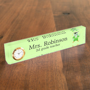 Cute Green Owl Teacher customizable Nameplate