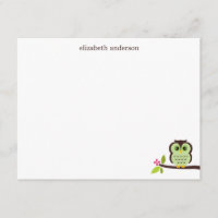 Cute Green Owl Thank You Notes