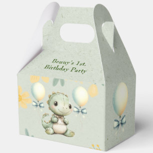 Cute Green Painted Dinosaur 1st Birthday Party Favor Box