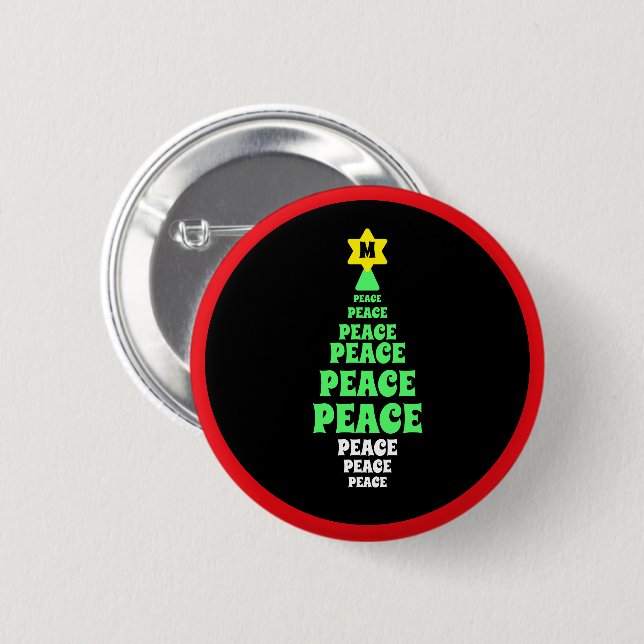  Cute Green Peace Christmas Tree Single Initial 2 Inch Round Button (Front & Back)