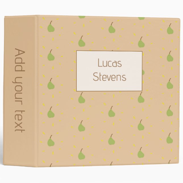 Cute green pear pattern brown binder (Front/Spine)