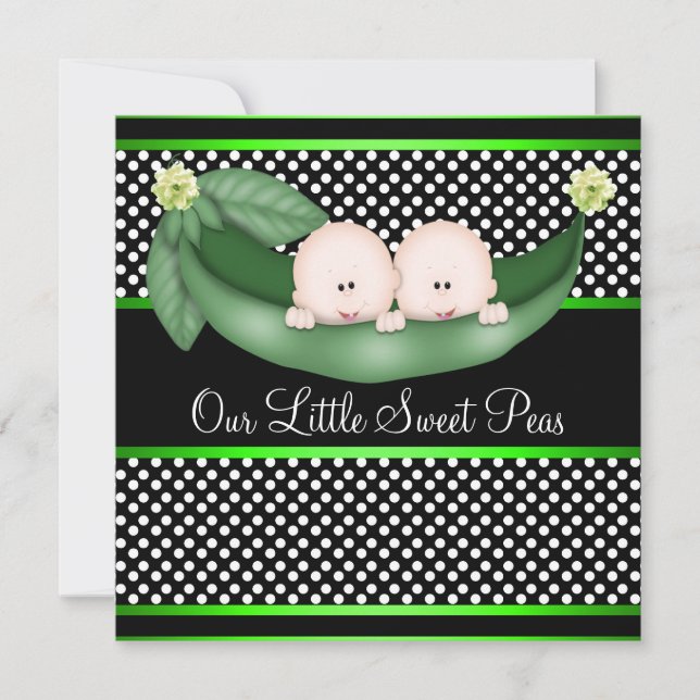 Cute Green Peas In A Pod Twin Boy Baby Shower Invitation (Front)