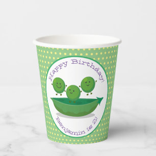 Cute green peas in pod cartoon illustration paper cups