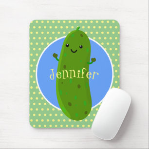 Cute green pickle cucumber cartoon illustration mouse pad
