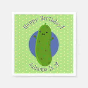 Cute green pickle cucumber cartoon illustration napkin