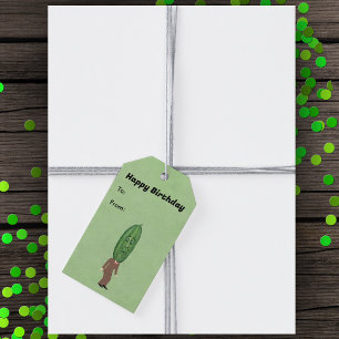 Cute Green Pickle Head Man With Face Suit Birthday Gift Tags