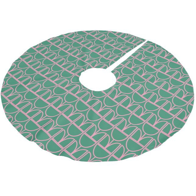 Cute Green Pink Abstract Floral Line Art Pattern Brushed Polyester Tree Skirt (Angled)