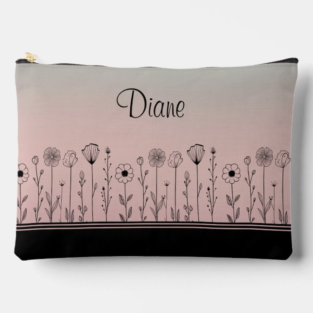 Cute Green/Pink Ombre Flower Doodles Accessory Pouch (Front)