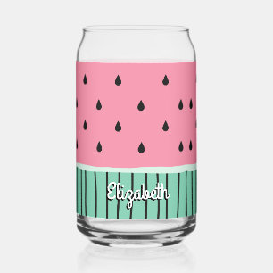 Cute Green Pink Pastel Watermelon Personized Can Glass