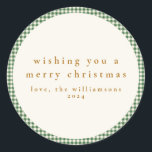 Cute Green Plaid Custom Christmas Wishes Classic Round Sticker<br><div class="desc">Cute Green Plaid Custom Christmas Wishes Classic Round Sticker</div>