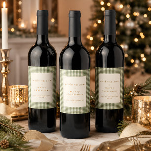 Cute Green Plaid Custom Christmas Wishes Wine Label