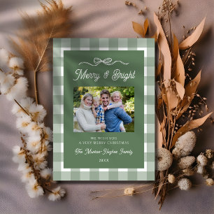 Cute Green Plaid Pattern Christmas Family Photo Holiday Card