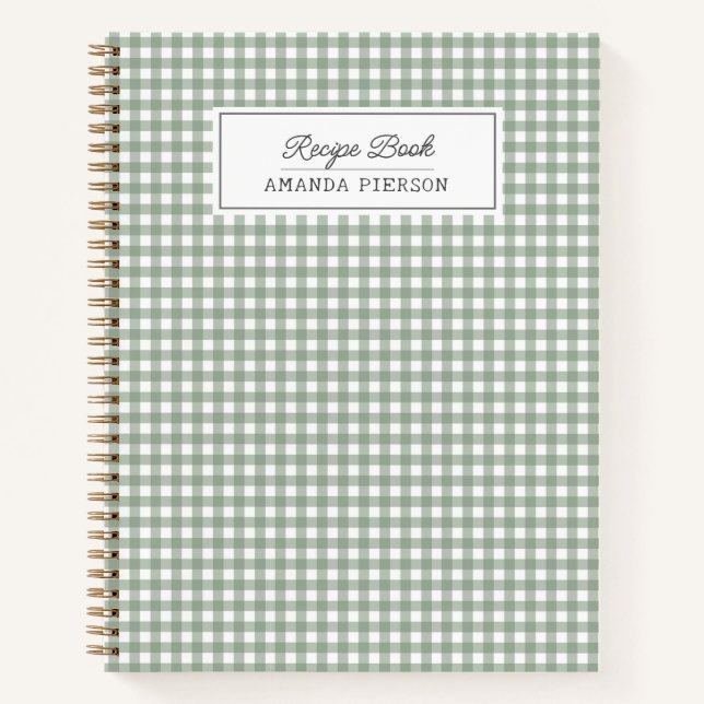 Cute Green Plaid  Personalized Family Recipe Book (Front)