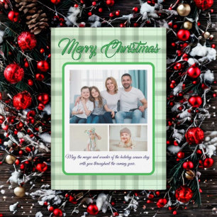 Cute Green Plaid Portrait Photo Christmas Holiday Card