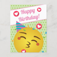 Cute Green Polka Dot Kiss Emoji Happy Birthday
