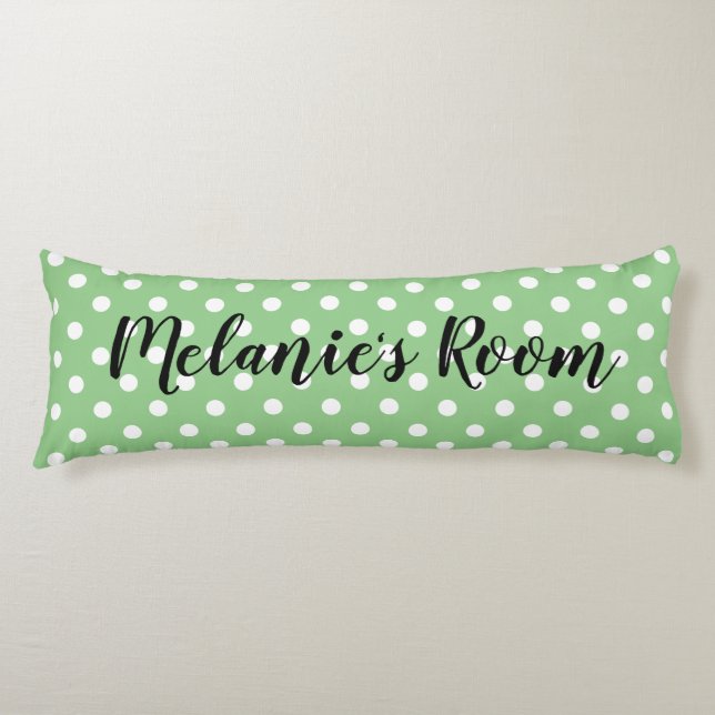 Cute green polka dot pattern custom girl's name body pillow (Front)