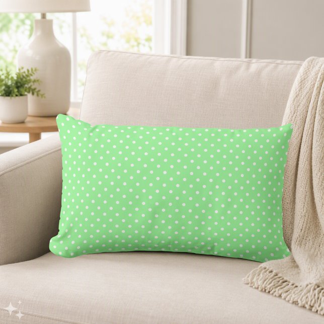 Cute Green Polka Dots Pattern Lumbar Pillow (Creator Uploaded)