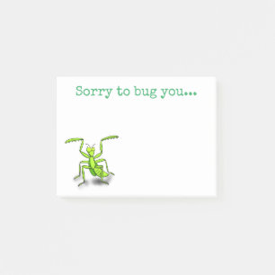 Cute green praying mantis cartoon illustration post-it notes