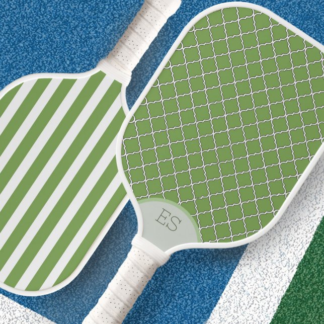 Cute green preppy monogrammed pickleball paddle (Creator Uploaded)