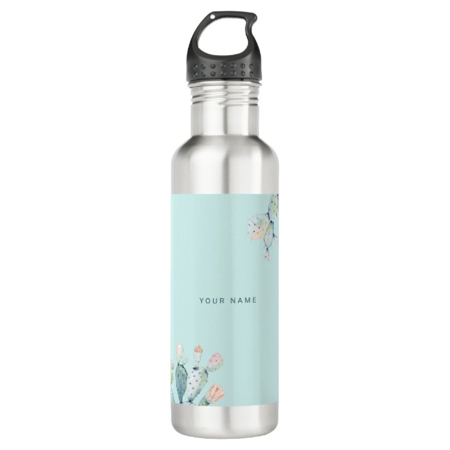 Cute Green Prickly Pears Plant Lovers Custom Name 710 Ml Water Bottle (Front)