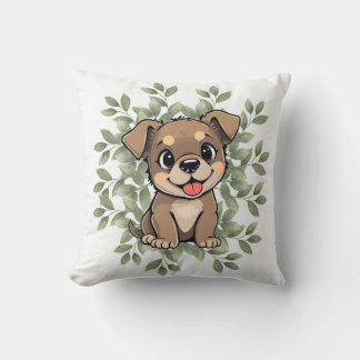 Cute Green Puppy Pillow – Minimal Nature Dog Decor