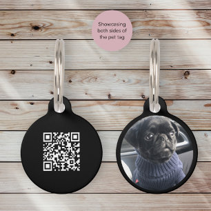 Cute green Qr code photo stylish modern Pet Tag