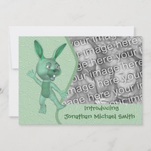 Cute Green Rabbit New Baby Photo Announcement
