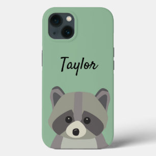 Cute green raccoon illustration personalized iPhone 13 case