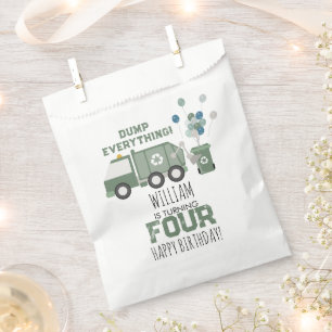 Cute Green Recycling Truck Kids Name Age Birthday Favour Bag