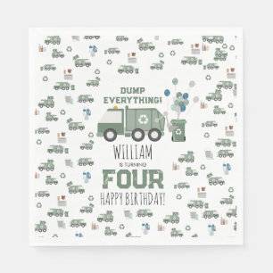 Cute Green Recycling Truck Kids Name Age Birthday Napkin