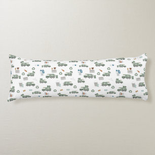 Cute Green Recycling Truck Kids Vehicles Pattern Body Pillow
