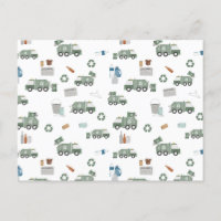 Cute Green Recycling Truck Kids Vehicles Pattern