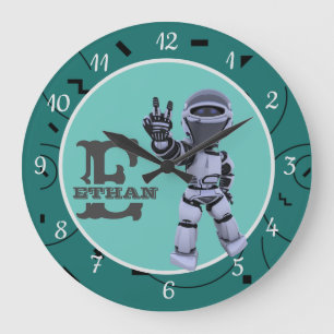 Cute Green Robot Pattern Design Acrylic Large Clock