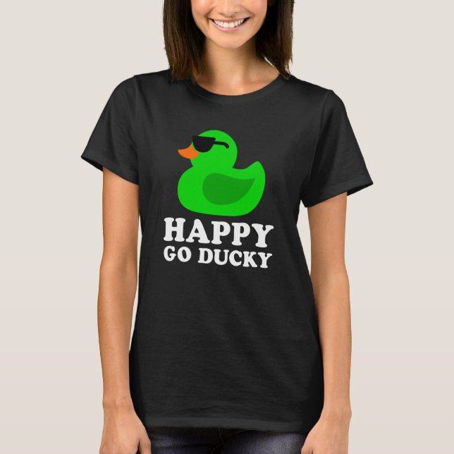 Cute Green Rubber Duck Sunglasses Lucky Go Ducky   T-Shirt (Front)
