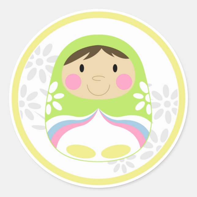 Cute Green Russian Doll Sticker Sheet (Front)