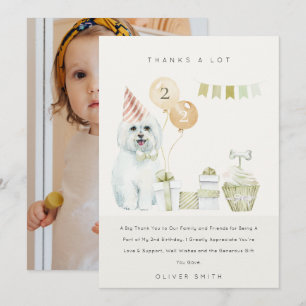 Cute Green Rust Dog Any Age Birthday Photo Party Thank You Card