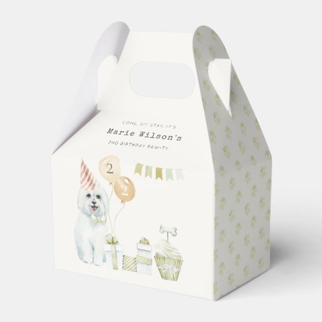 Cute Green Rust Party Puppy Dog Any Age Birthday Favor Box (Front Side)