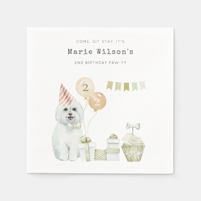 Cute Green Rust Party Puppy Dog Any Age Birthday Napkin (Front)