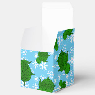Cute green sea turtle christmas blue snowflakes favor box