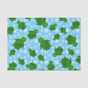 Cute green sea turtle christmas blue snowflakes tissue paper