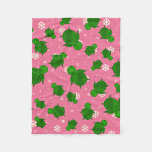 Cute green sea turtle christmas pink snowflakes fleece blanket