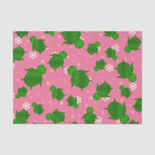 Cute green sea turtle christmas pink snowflakes tissue paper