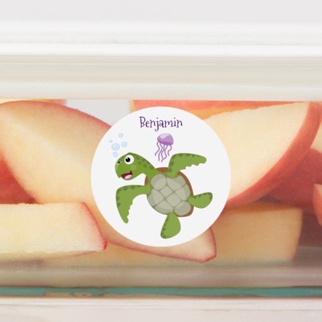 Cute green sea turtle happy cartoon illustration (Affixed)