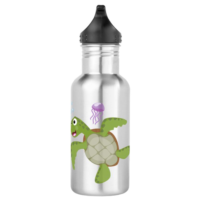 Cute green sea turtle happy cartoon illustration 532 ml water bottle (Right)