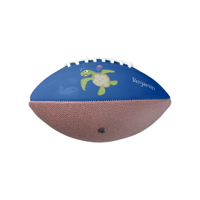 Cute green sea turtle happy cartoon illustration football (Rotated 270)